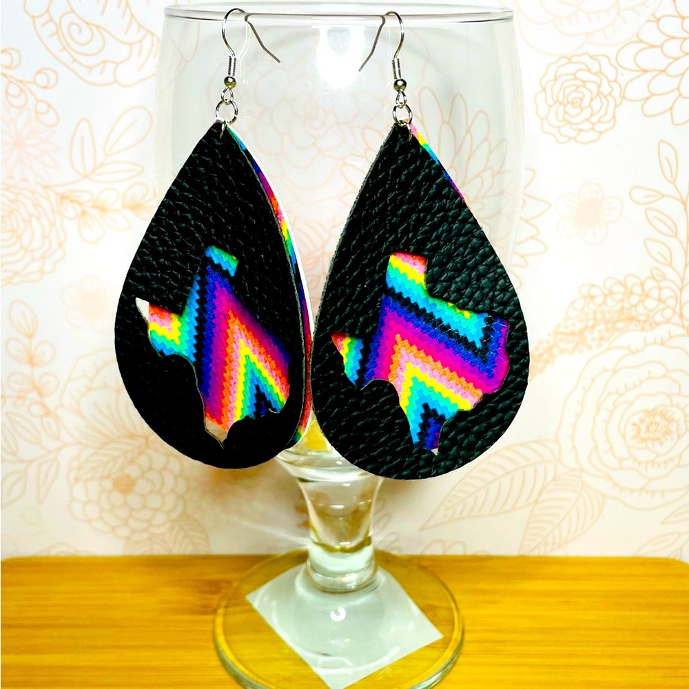 Texas faux leather earrings